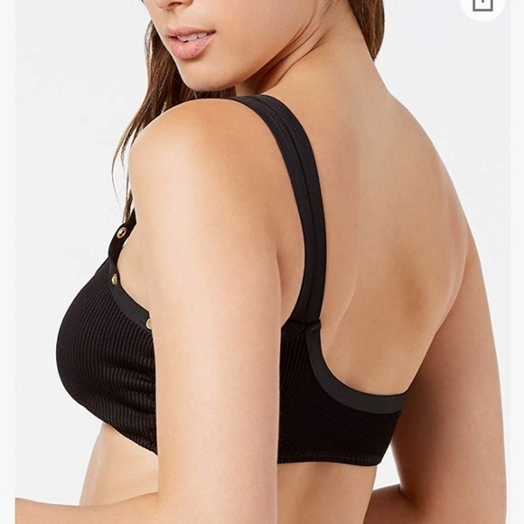 NWT Bar III Black Ribbed Grommet One Shoulder Bikini Swim Top - Picture 3 of 3